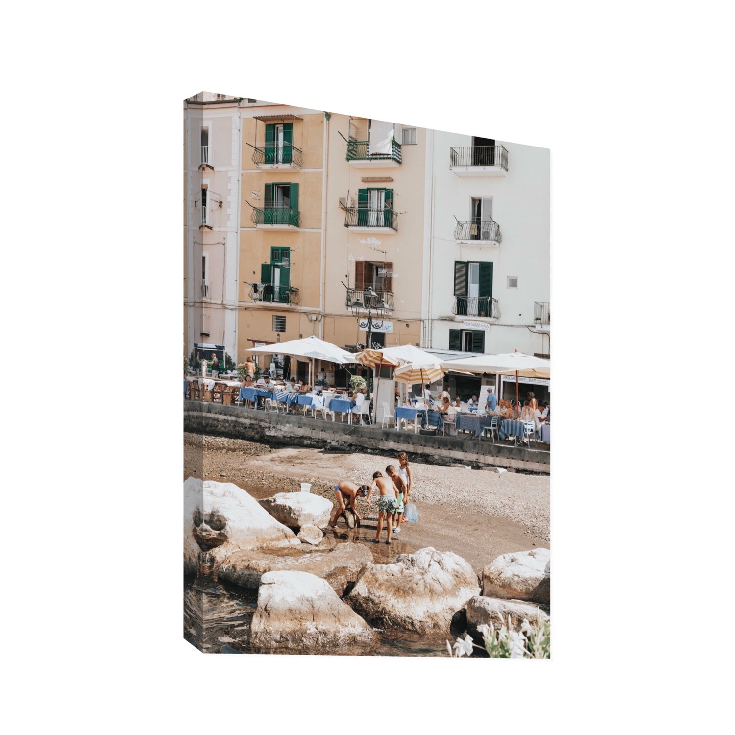 Sunny Playtime Sorrento coastal wall art Statement stretched canvas print
