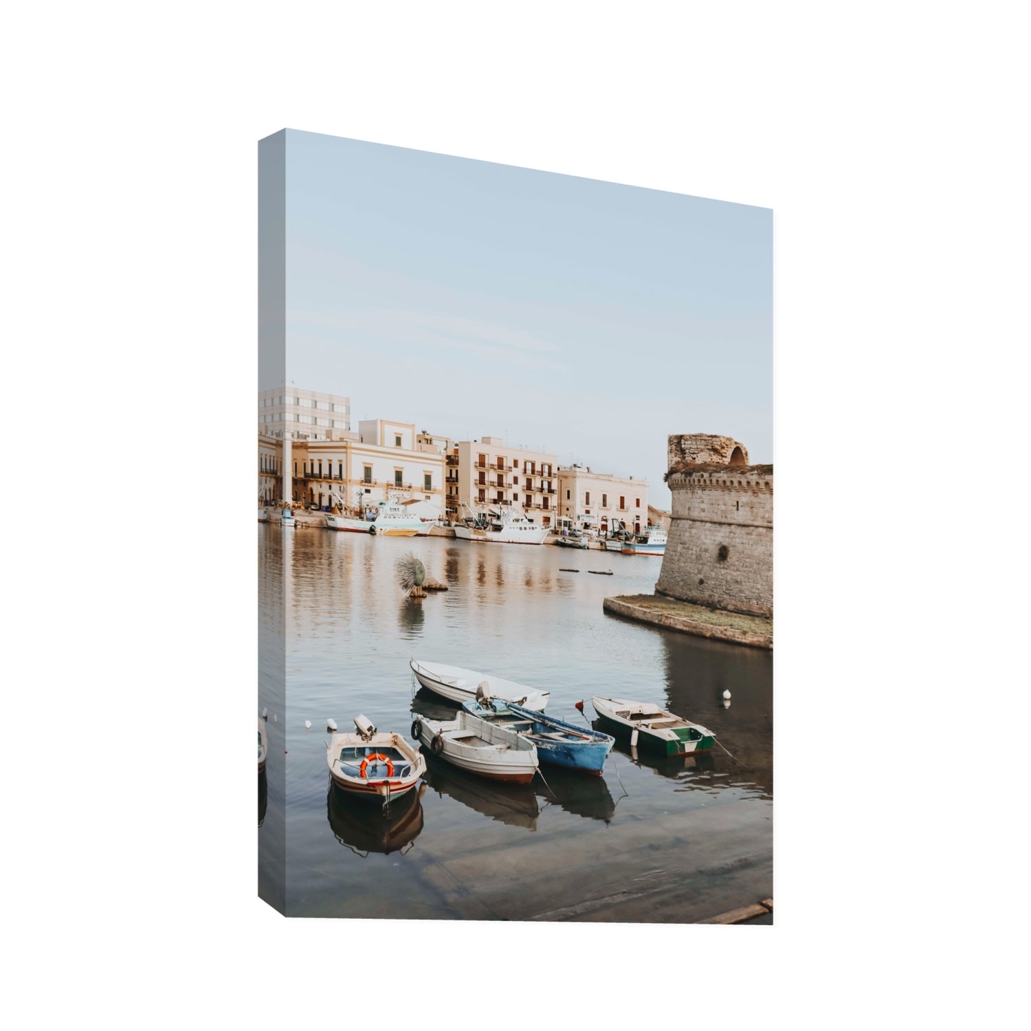 Gallipoli Harbour Puglia coastal wall art Statement stretched canvas print