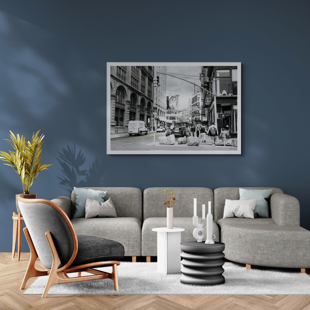 Inkwell Metropolis New York NYC Black & White wall art framed print styled in a room view 2