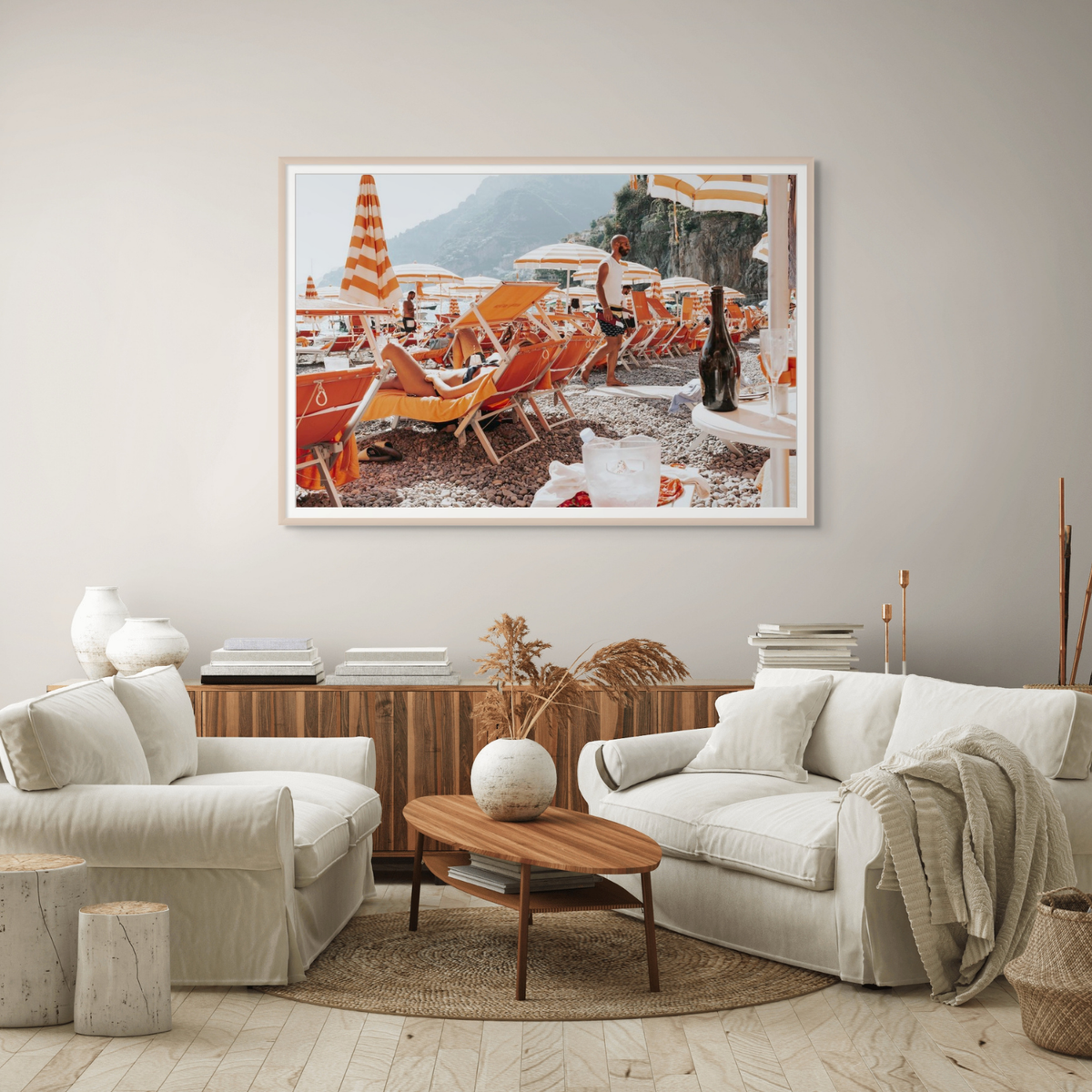 Zesty Shade Positano wall art framed print styled in a room