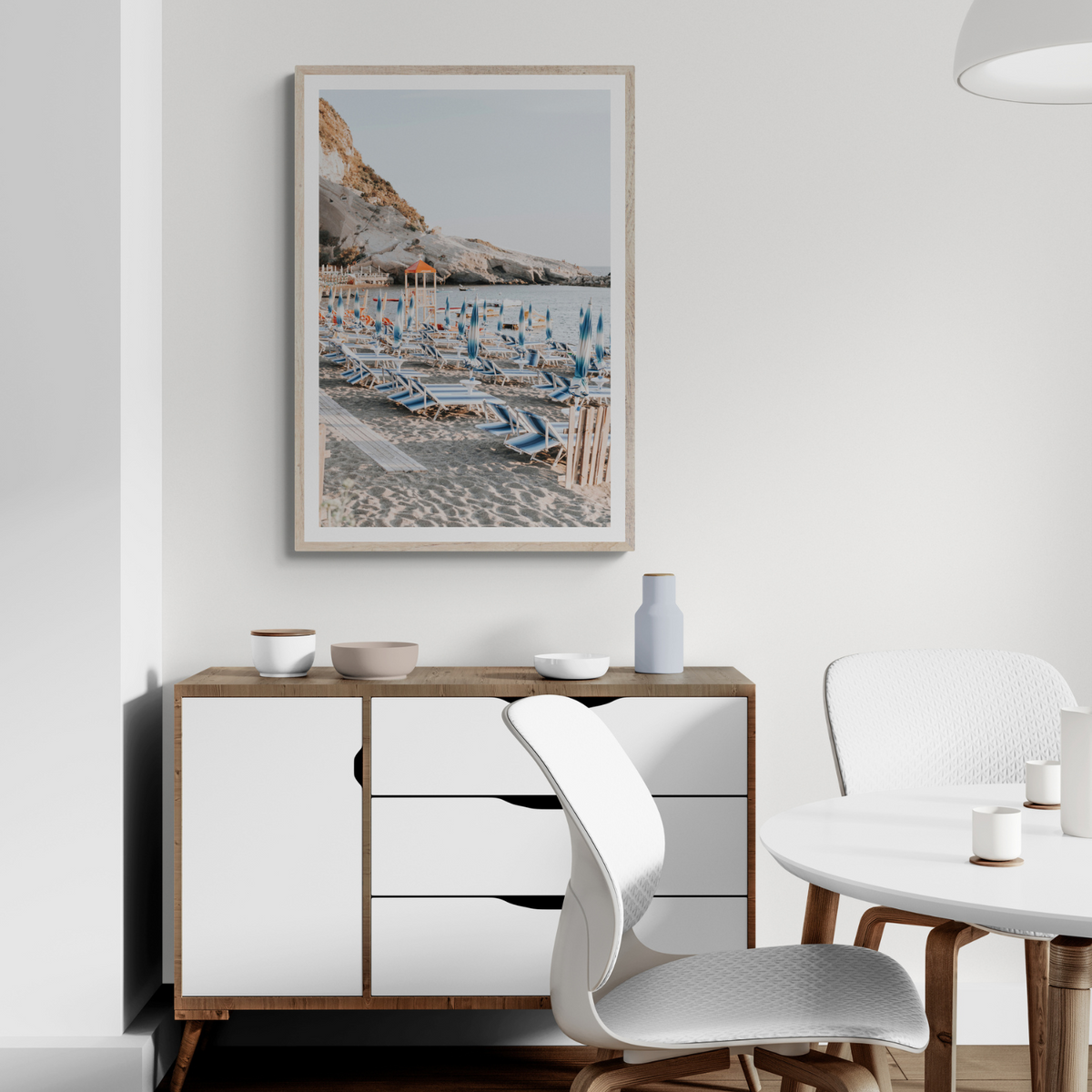 The Golden Hour Ischia Italian coastal wall art framed print styled in a room view 2