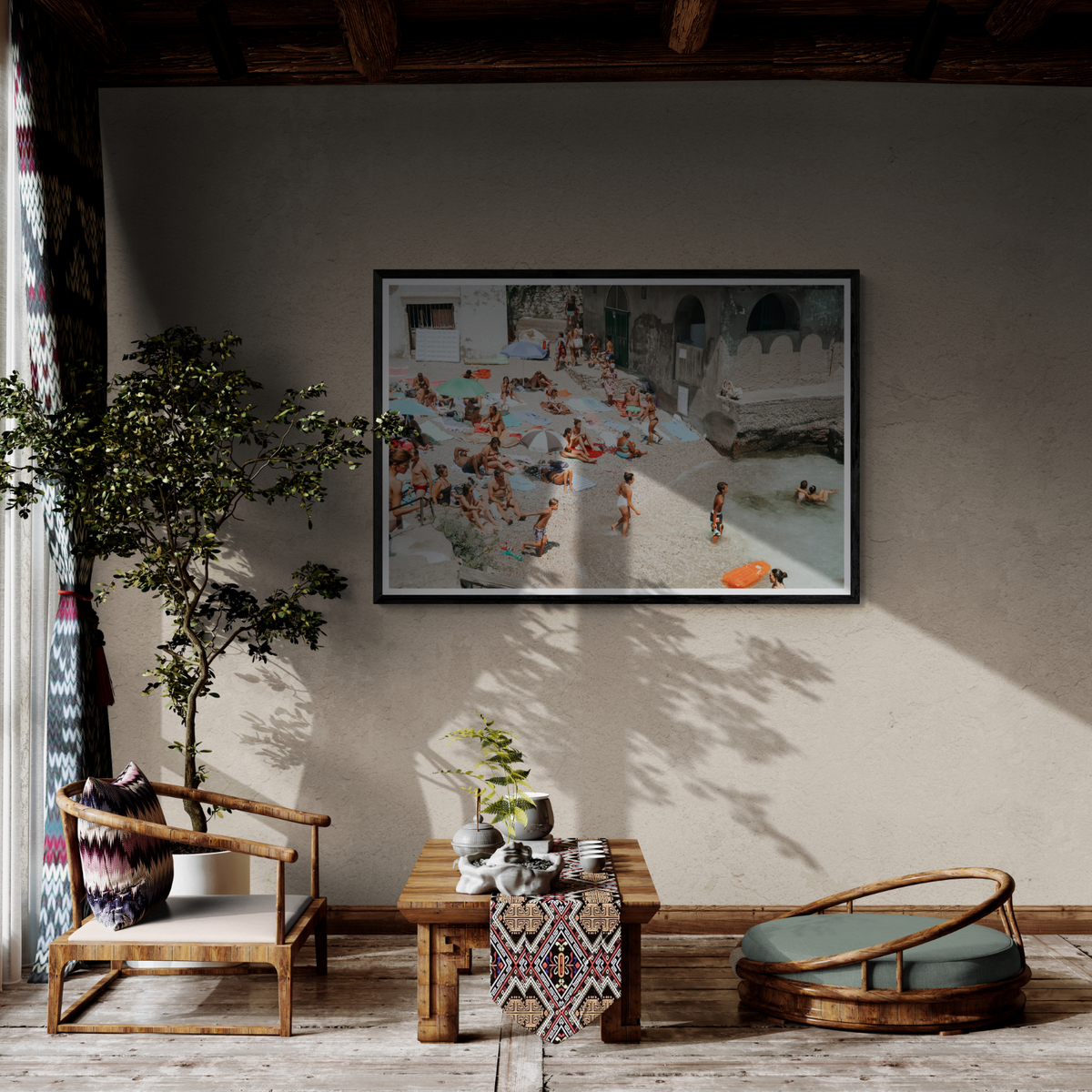 Heatwave Capri beach coastal wall art framed print styled in a room view 2