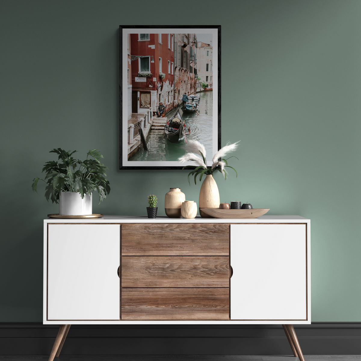 The Merchant Venice Canal Italian wall art framed print styled in a room