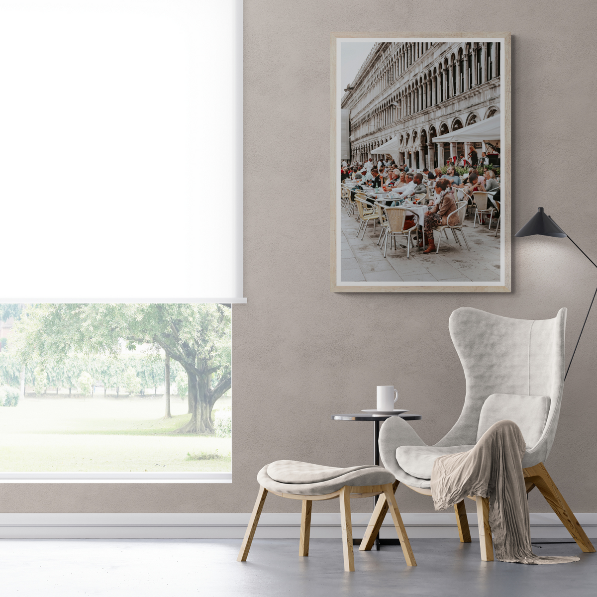 Lunchbreak Venice Italian wall art framed print styled in a room