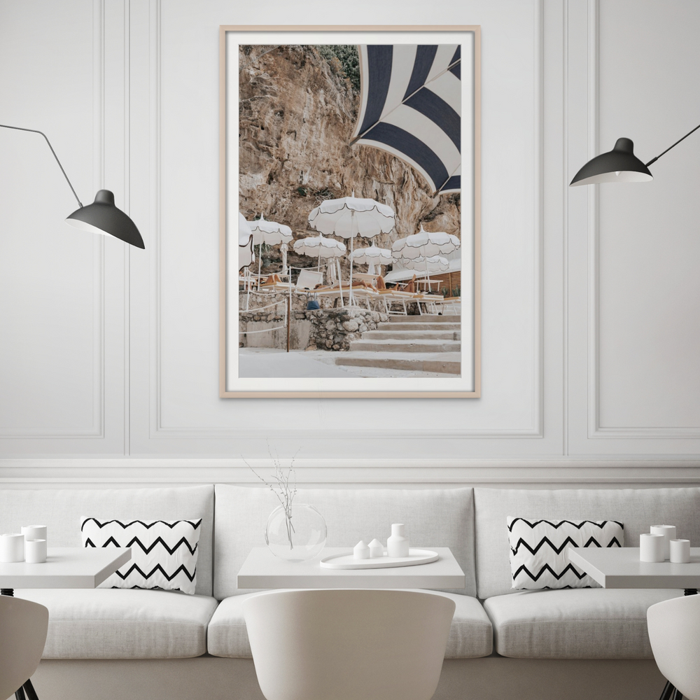 Rocky Refuge Positano wall art framed print styled in a room view 3