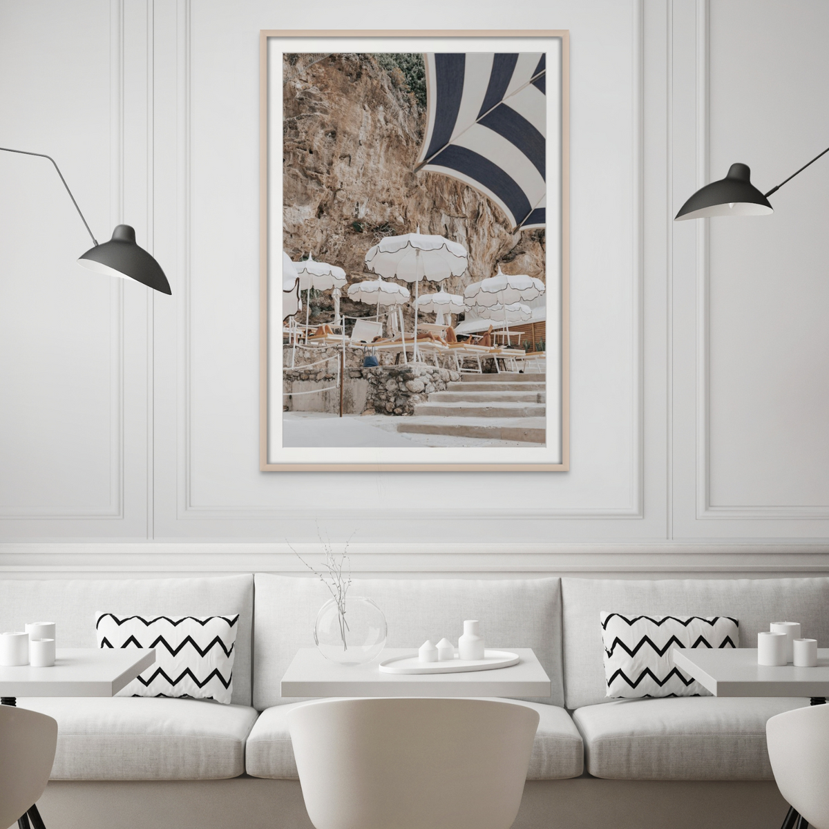 Rocky Refuge Positano wall art framed print styled in a room view 3