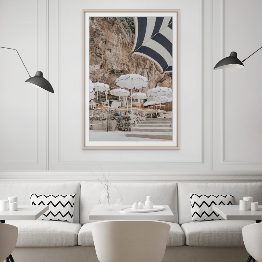Rocky Refuge Positano wall art framed print styled in a room view 3