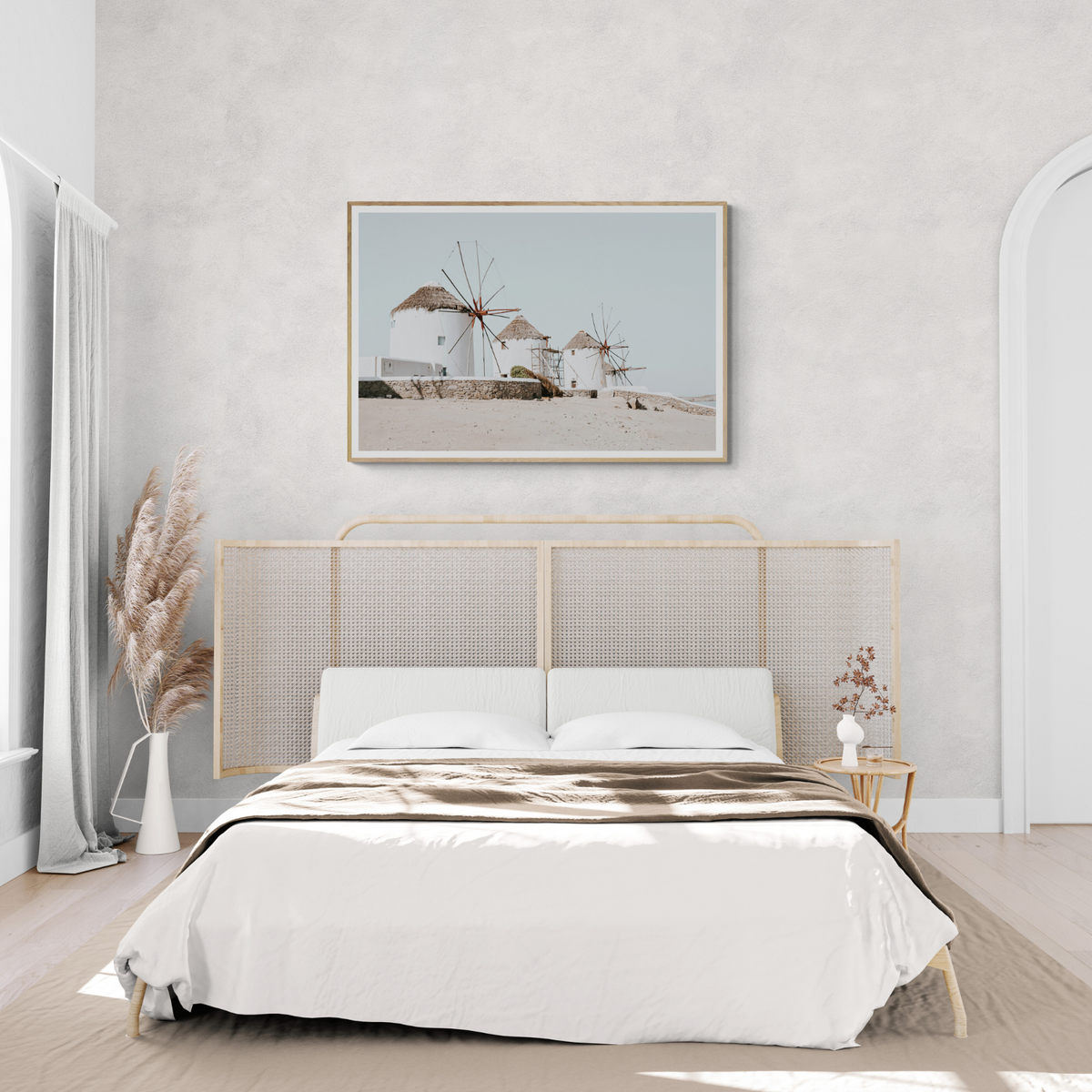 Rustic Icons Mykonos Greek island wall art framed print styled in a room