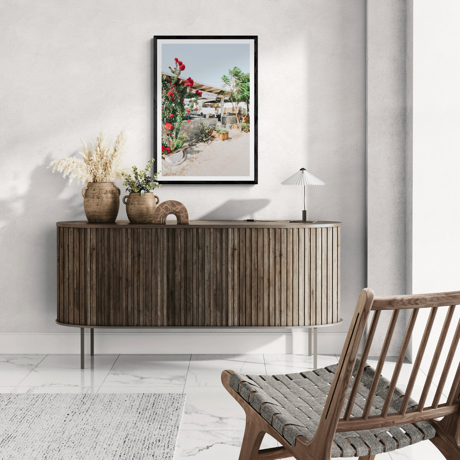 Yialo Yialo Mykonos Greek island coastal wall art framed print styled in a room