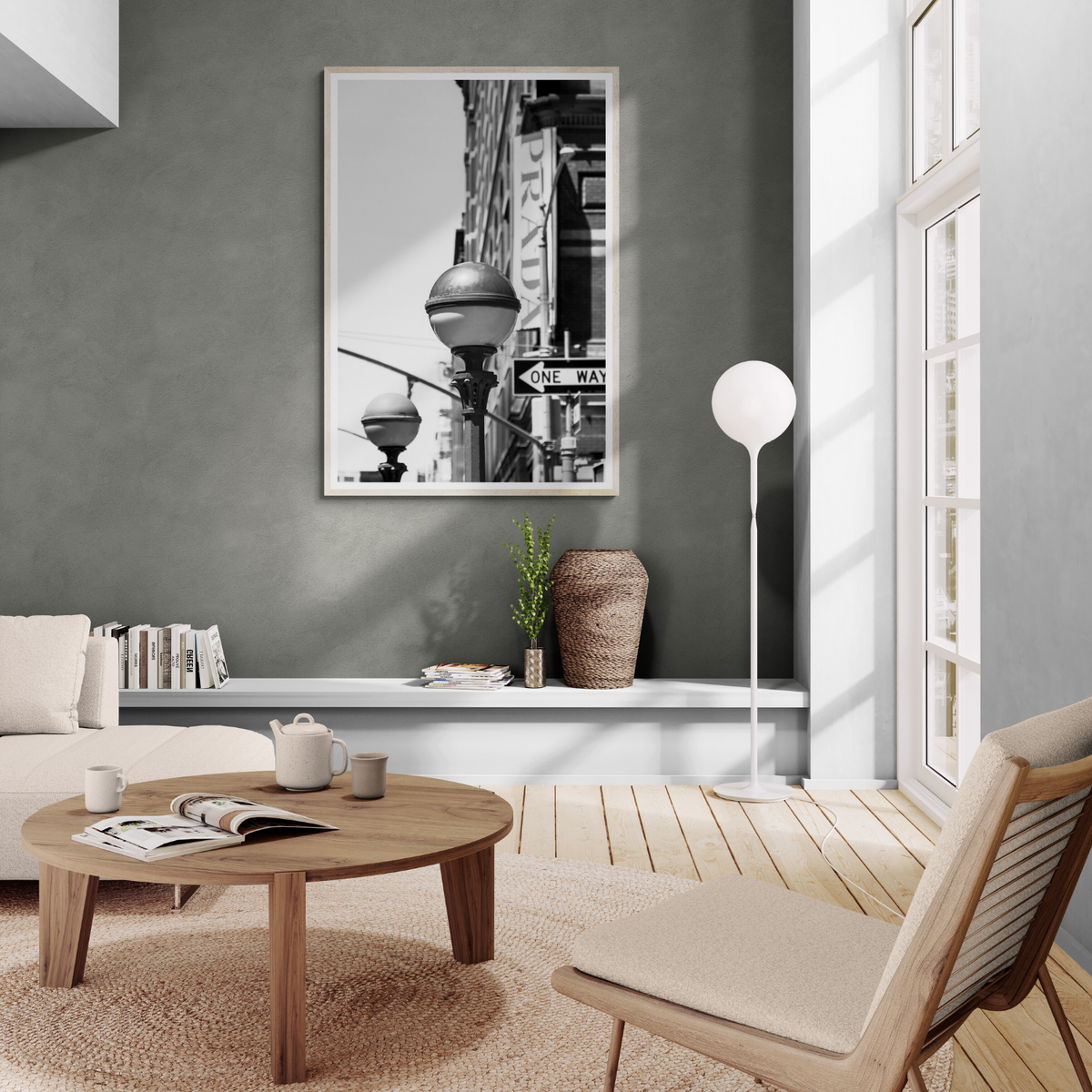 Subway Style New York NYC Black & White wall art framed print styled in a room