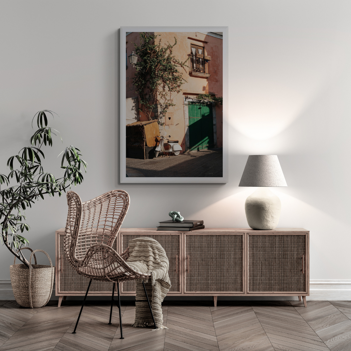 La Casa Ischia Italian Mediterranean decor wall art framed print styled in a room