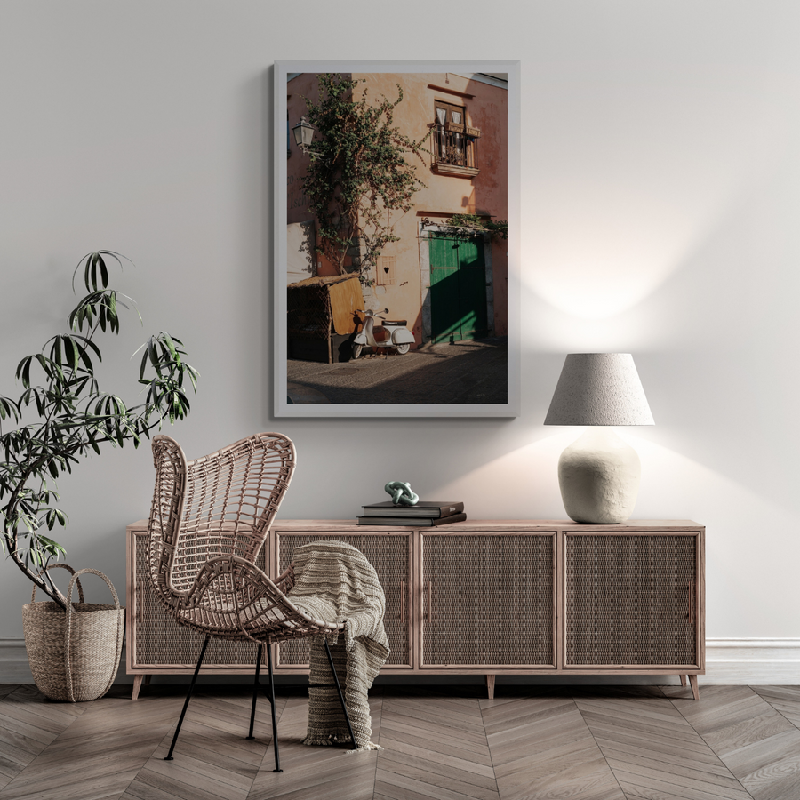 La Casa Ischia Italian Mediterranean decor wall art framed print styled in a room