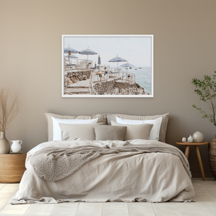 Ombrelloni Positano wall art framed print styled in a room view 3