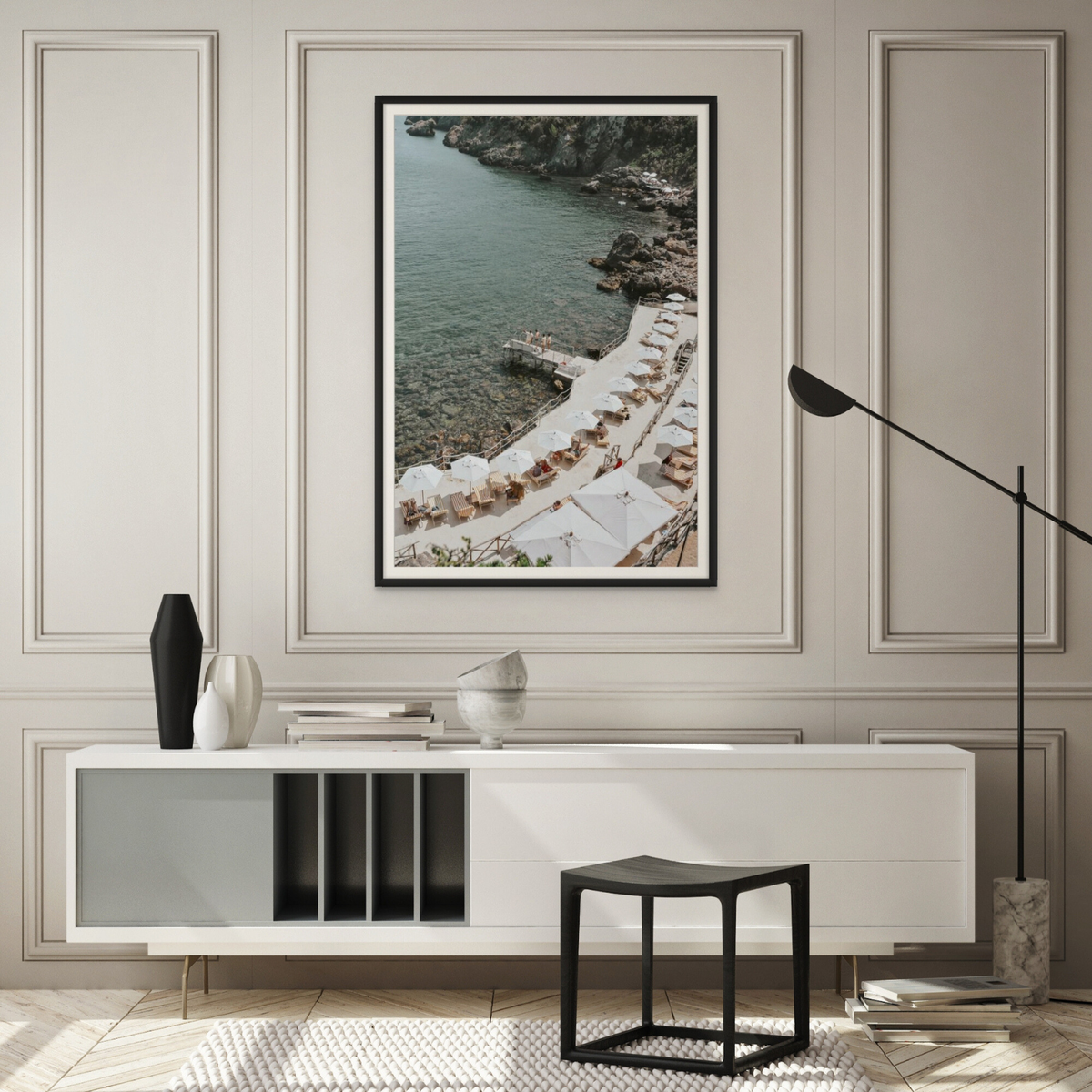 Pier Perspectives Tuscany coastal Italian wall art framed print styled in a room