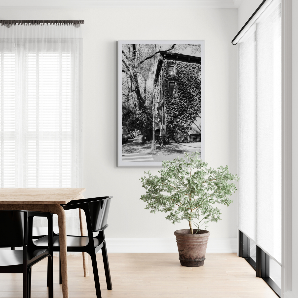 Vertical Garden New York NYC Black & White wall art framed print styled in a room view 2