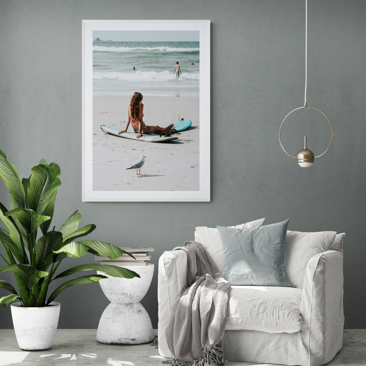 Carissa Byron Bay Surf coastal wall art framed print styled in a room
