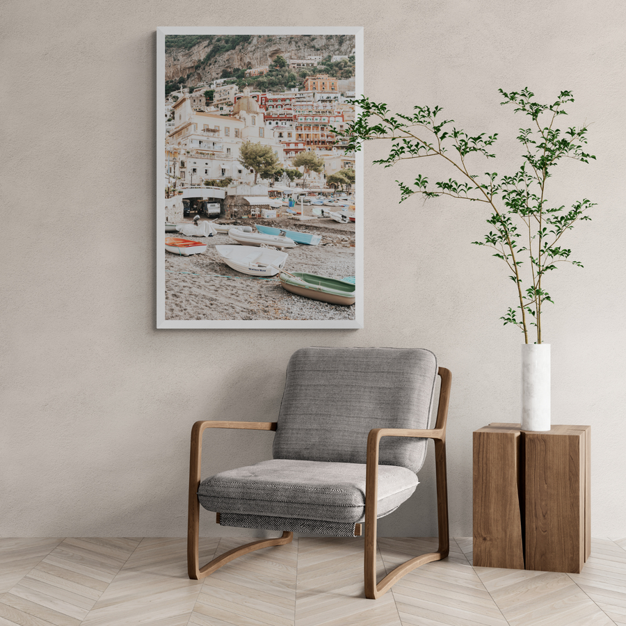 A Memory To Treasure Positano decor wall art framed print styled in a room