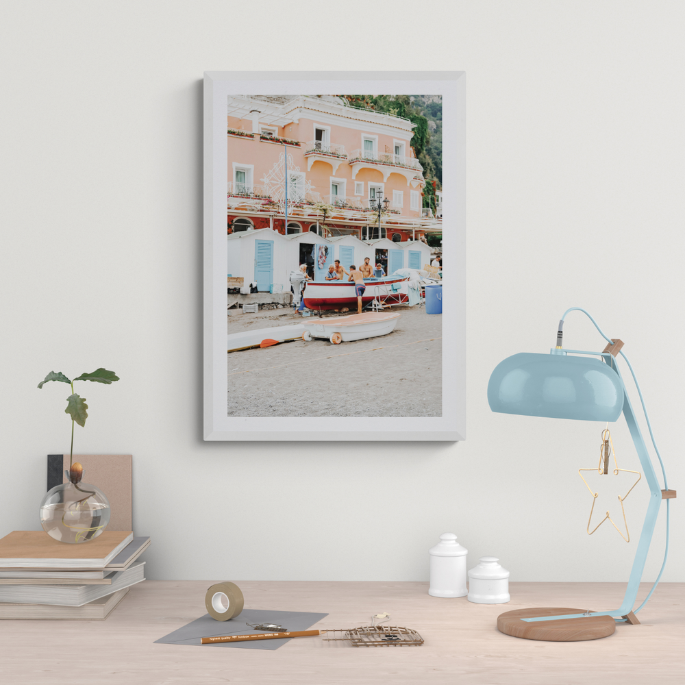 La Riunione della Mattina Positano wall art framed print styled in a room view 3