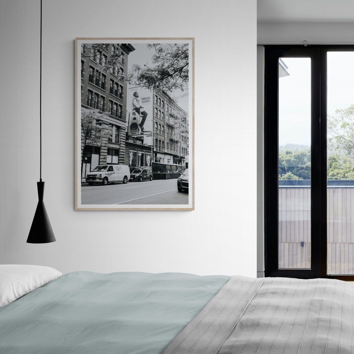 Forever Classic New York NYC Black & White wall art framed print styled in a room