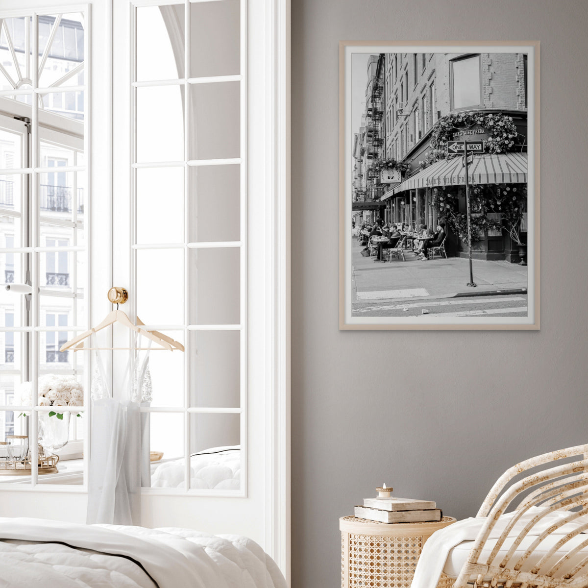 Freda's Feast framed wall art print styled in a bedroom interior