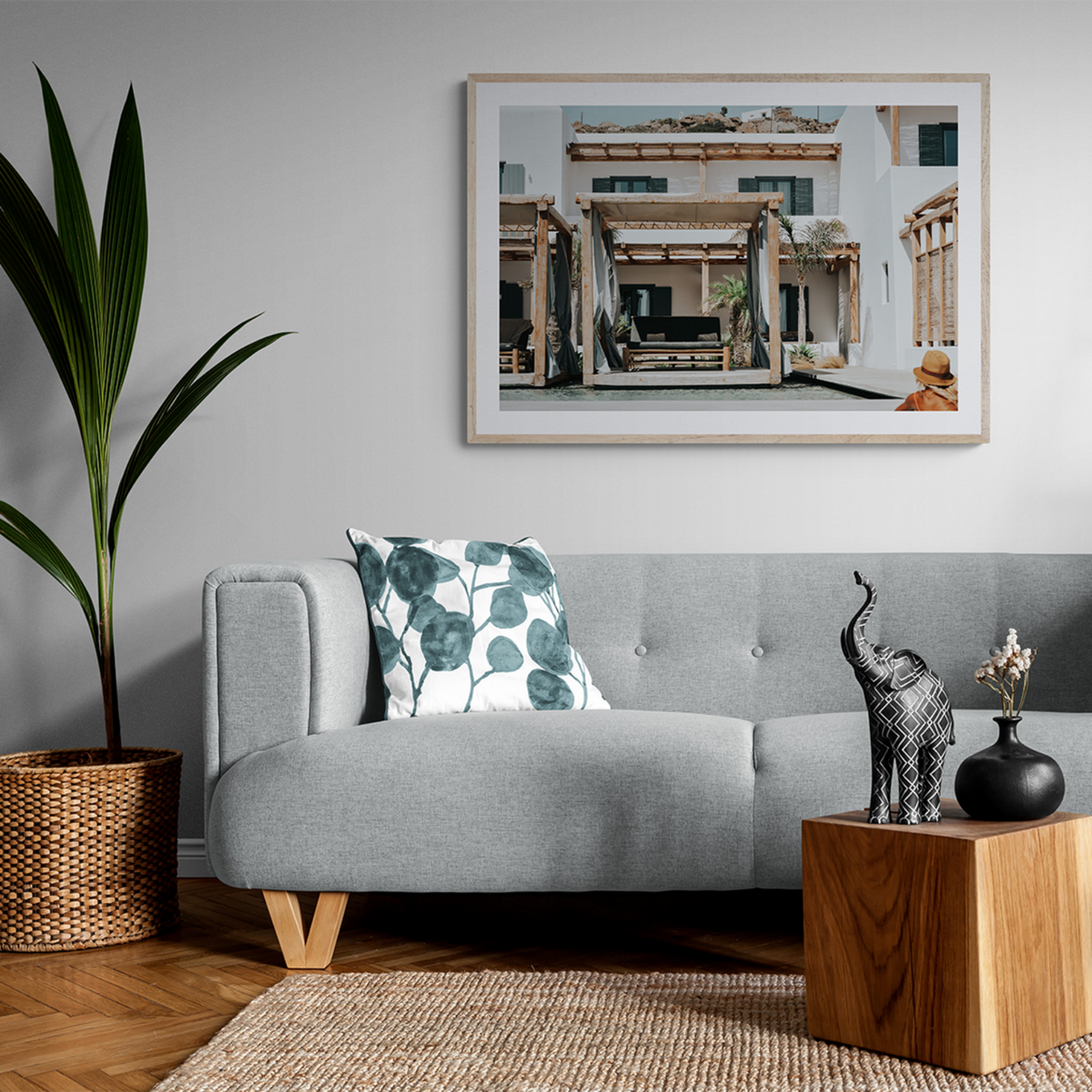 Dream Villa Mykonos Greek island wall art framed print styled in a room view 2