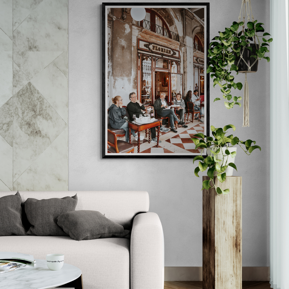 Tea Room Venice Italian wall art framed print styled in a room view 2