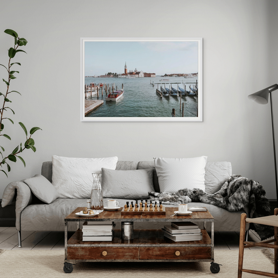 Venetian Waterscape Venice Italian art print framed print styled in a room