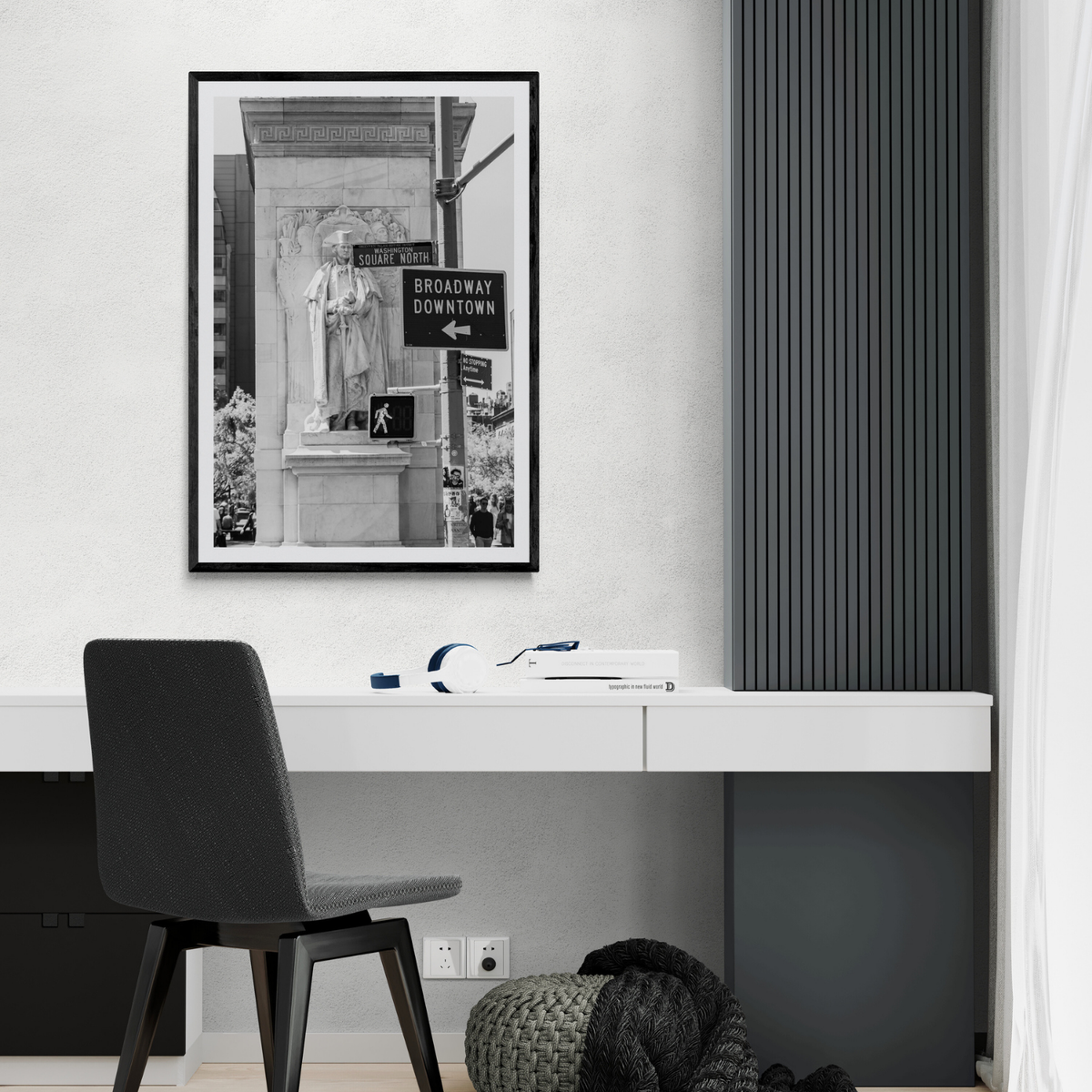 Silent Sentinels New York NYC Black & White wall art framed print styled in a room
