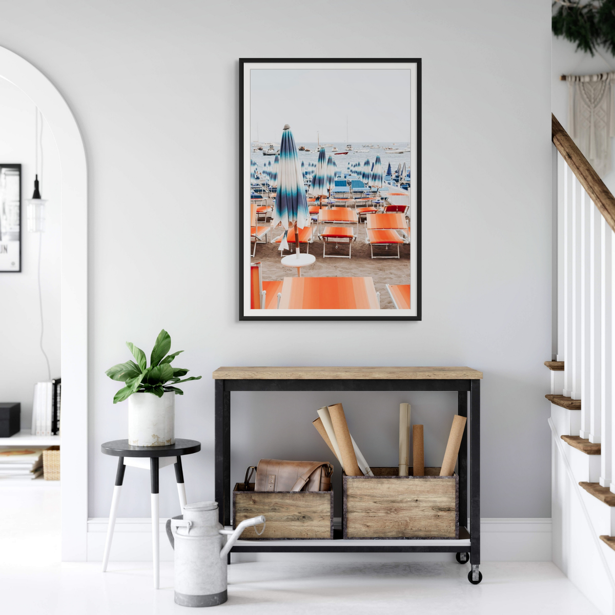 Orange Crush Positano wall art framed print styled in a room view 2