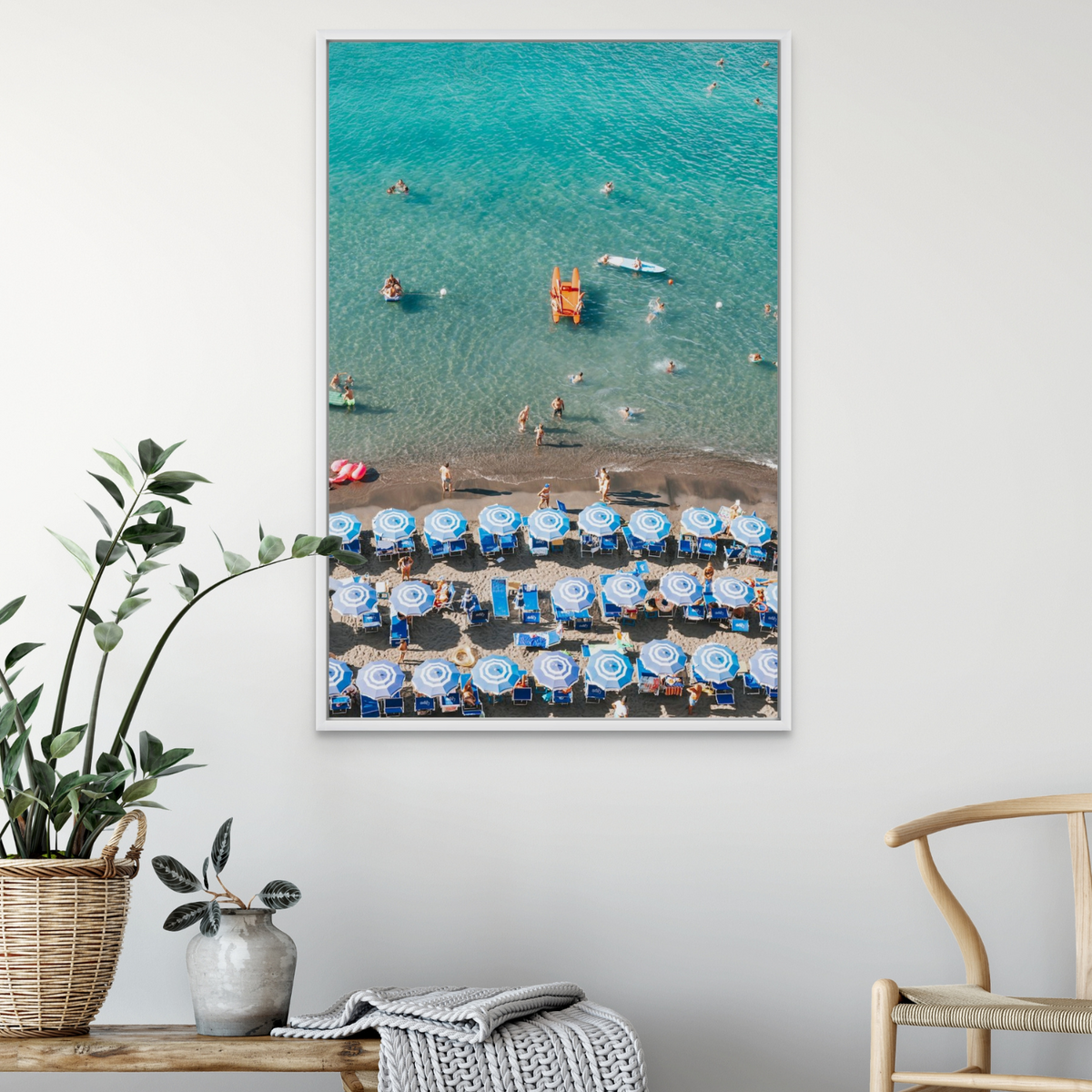 Aquamarine Oasis Sorrento Italian coastal wall art framed print styled in a room view 3