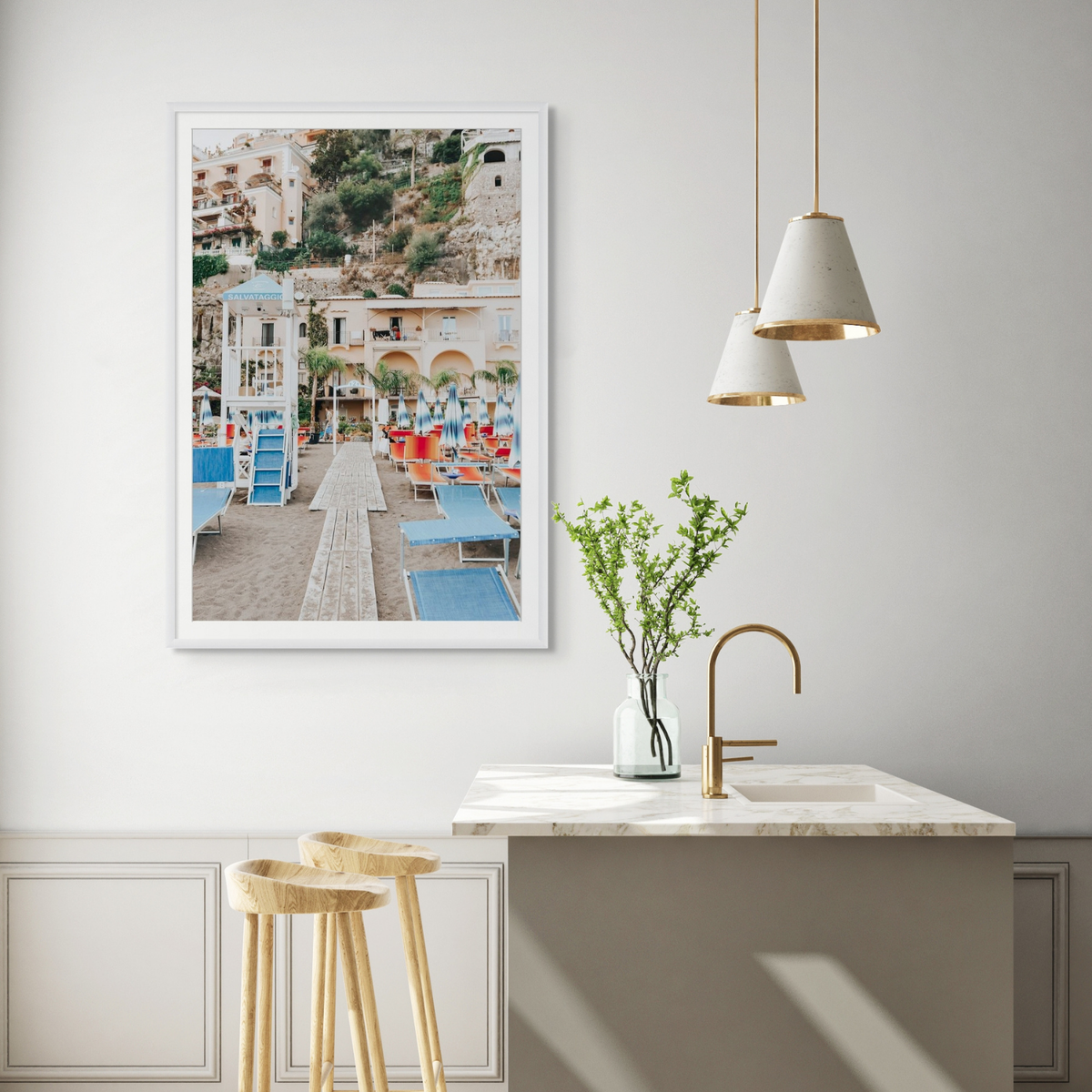 Torre Di Salvataggio Positano wall art framed print styled in a room