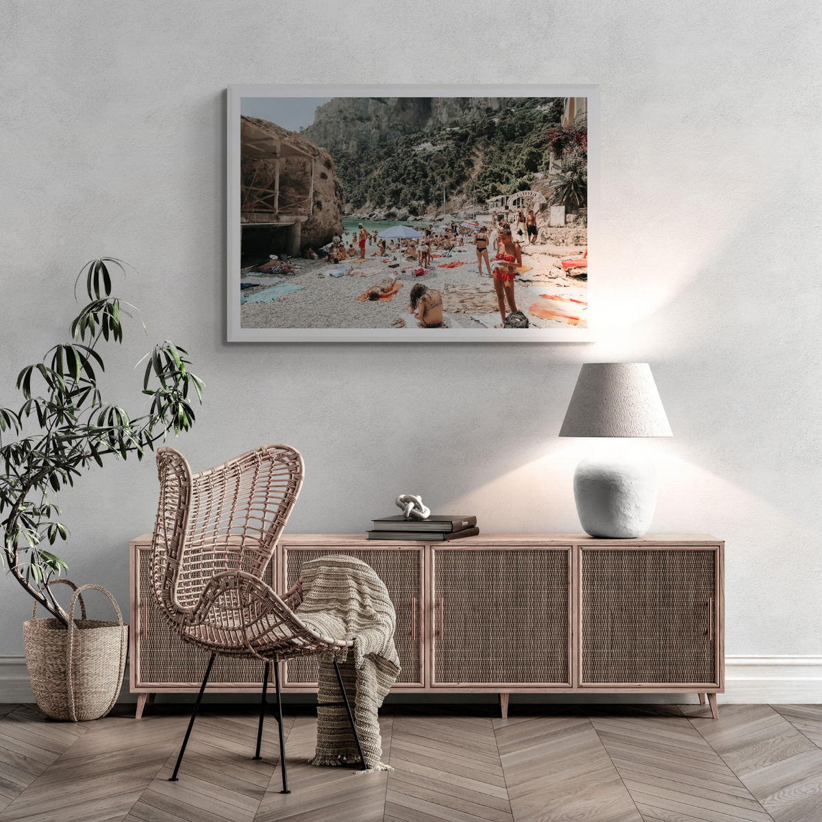 Spiaggia Da Gioia Capri beach coastal wall art framed print styled in a room view 2