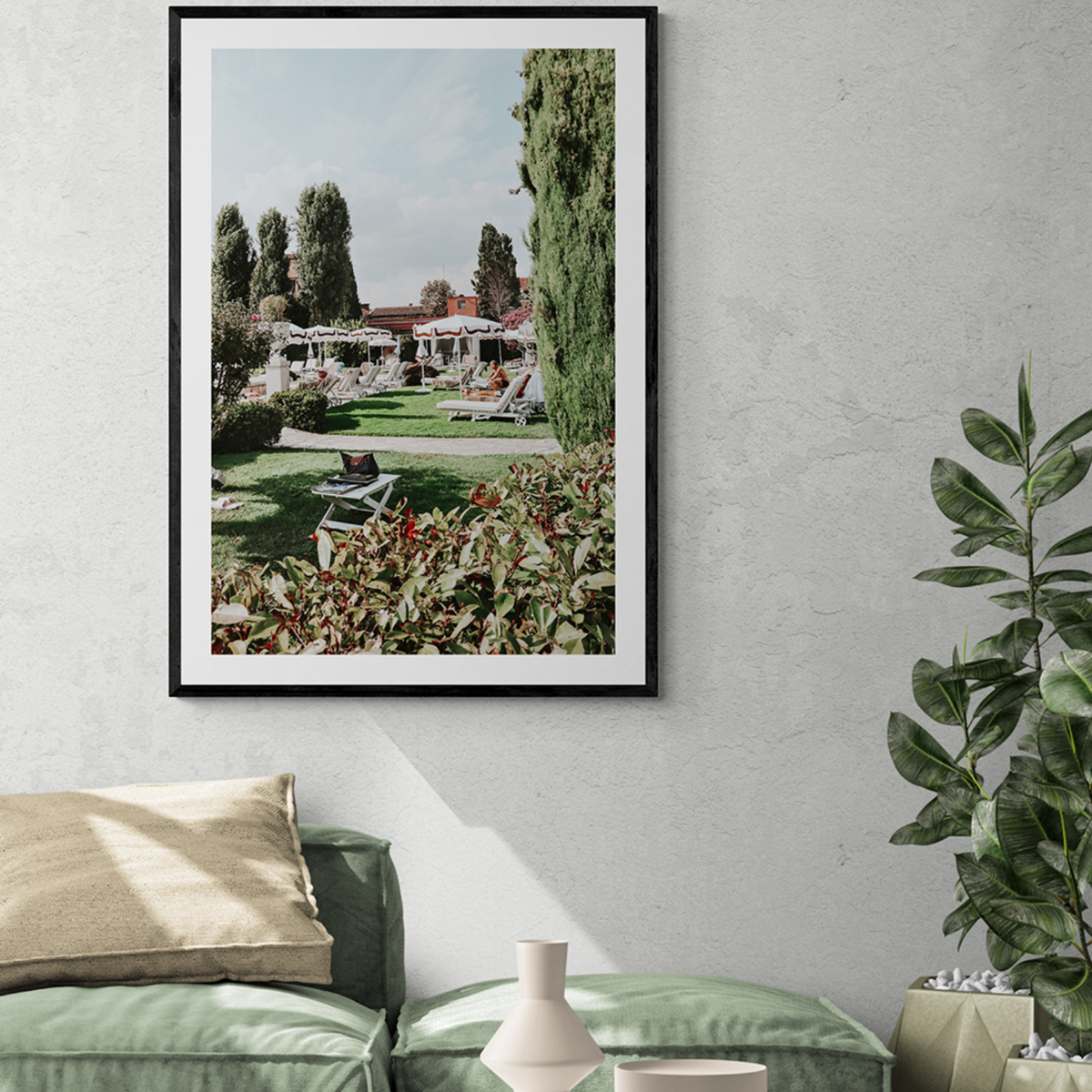 Private Serenity Venice Italian wall art framed print styled in a room view 3