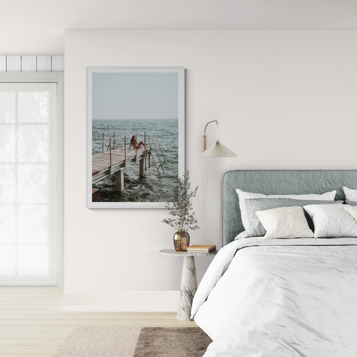 The Dock's Whisper Tuscany coastal art print framed print styled in a room view 2