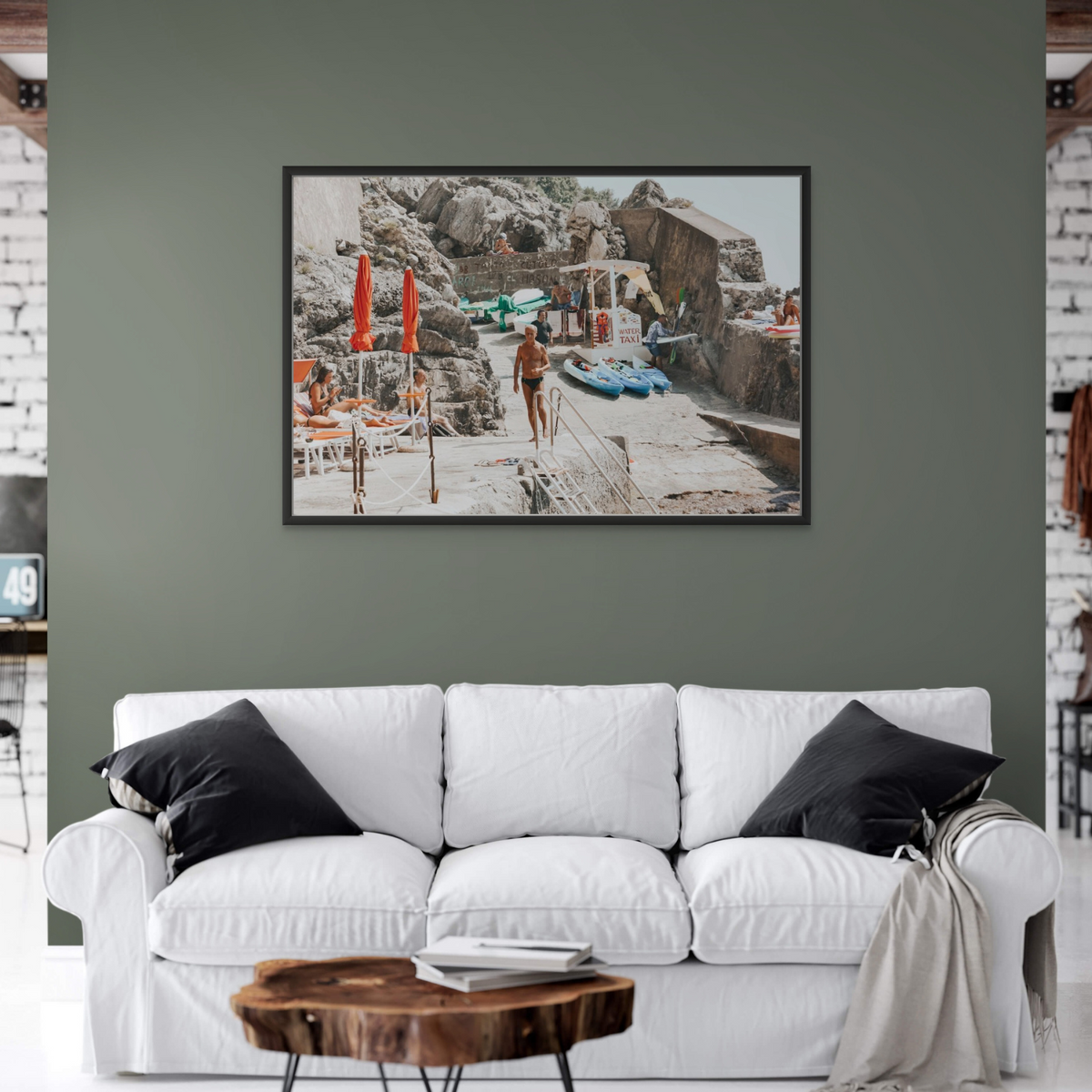 The Local Praiano Amalfi Coast Mediterranean wall art framed print styled in a room