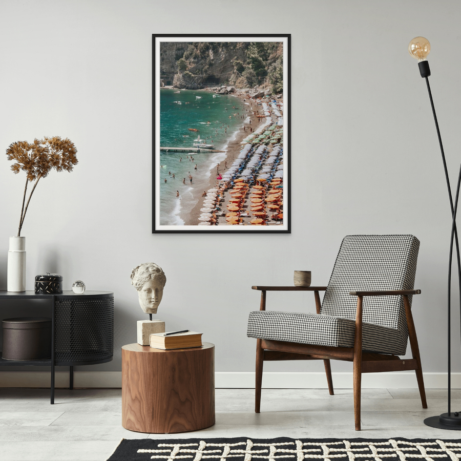 Ocean's Playground Positano decor wall art framed print styled in a room