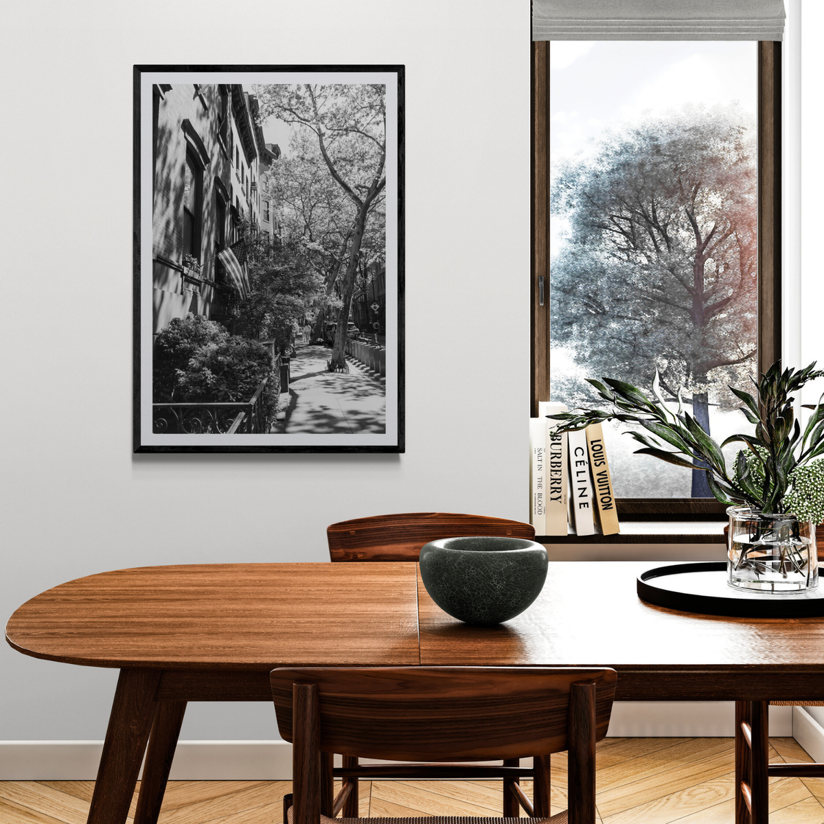 Urban Patriotism New York NYC Black & White wall art framed print styled in a room