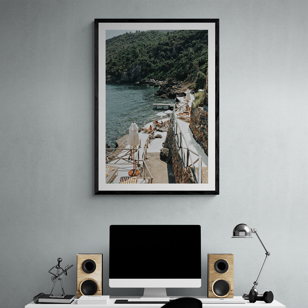 L'Estate Tuscany coastal Italian wall art framed print styled in a room view 2
