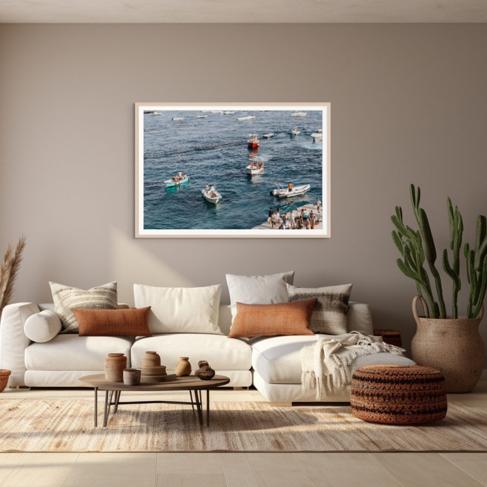 Nautical Parade Positano wall art framed print styled in a room view 2