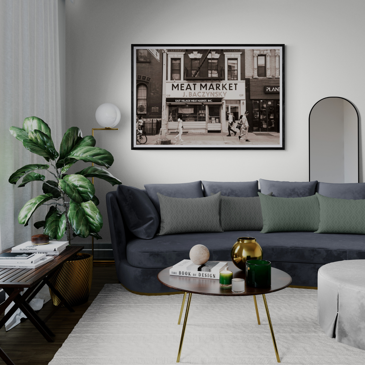 Meat District New York NYC Black & White wall art framed print styled in a room