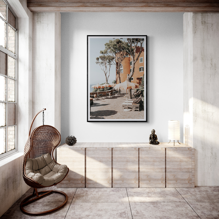 Mezzatorre Ischia Italian Mediterranean decor wall art framed print styled in a room view 2
