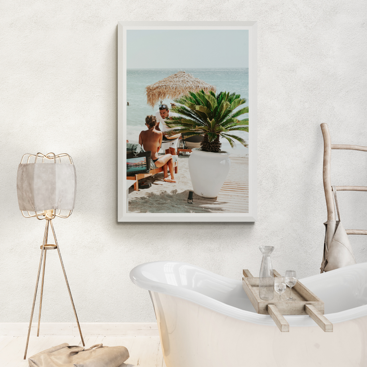 At Your Service Mykonos Greek island wall art framed print styled in a room