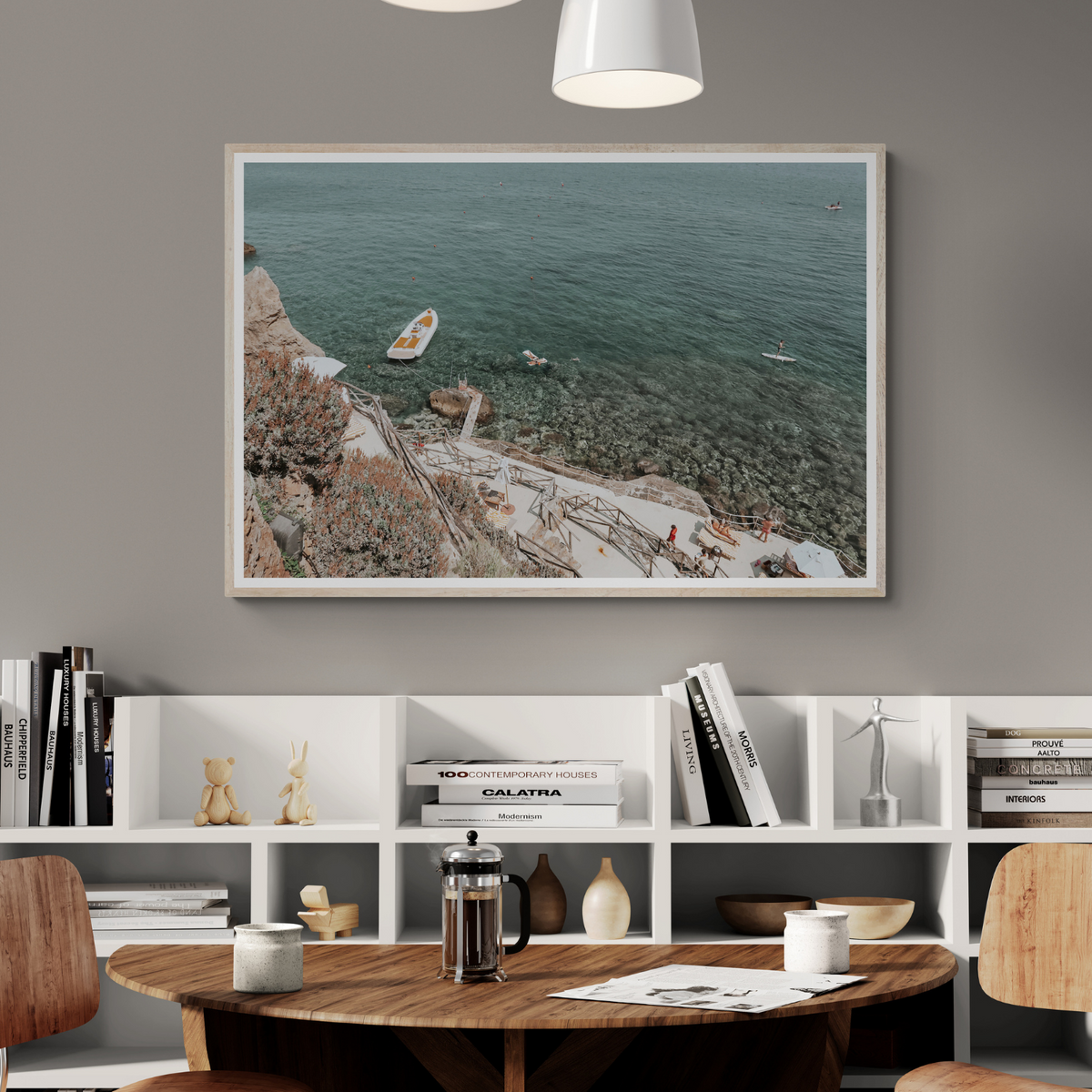 The Lagoon Tuscany coastal Italian wall art framed print styled in a room