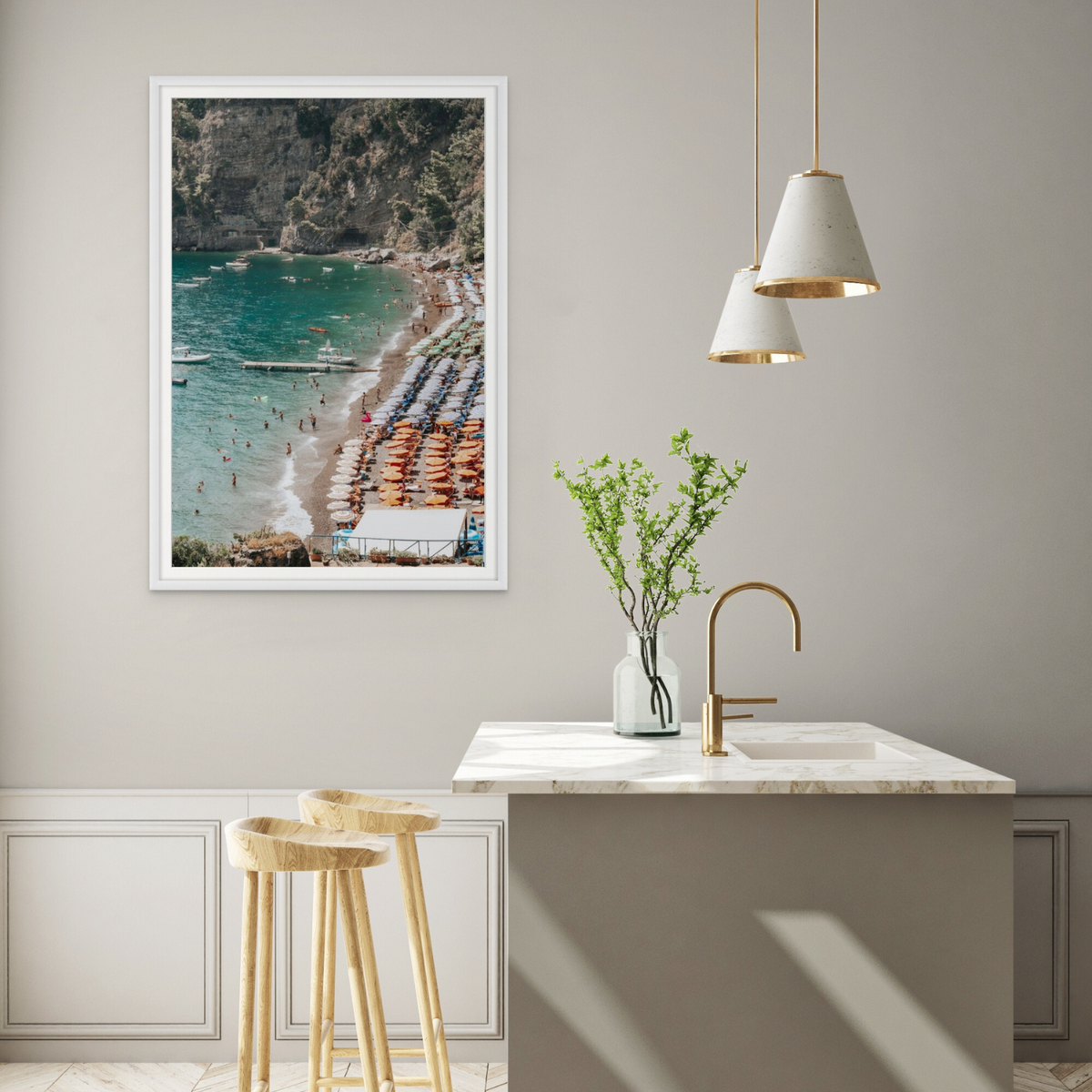 Parasol Panorama Positano art print framed print styled in a room