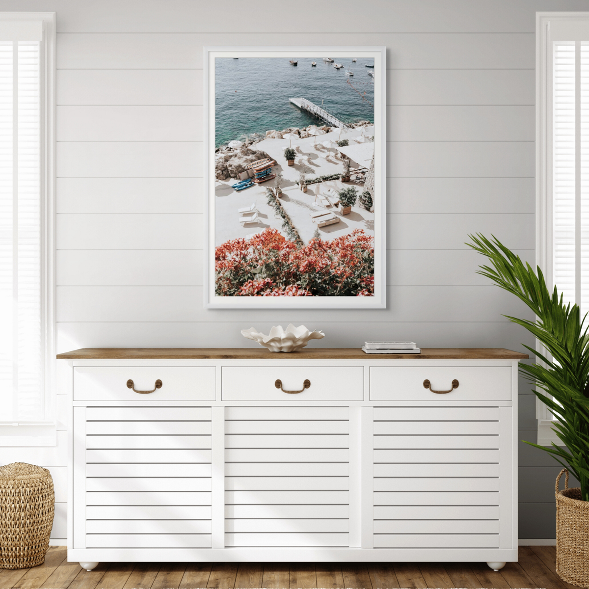 A Work of Art Amalfi Coast coastal wall art framed print styled in a room
