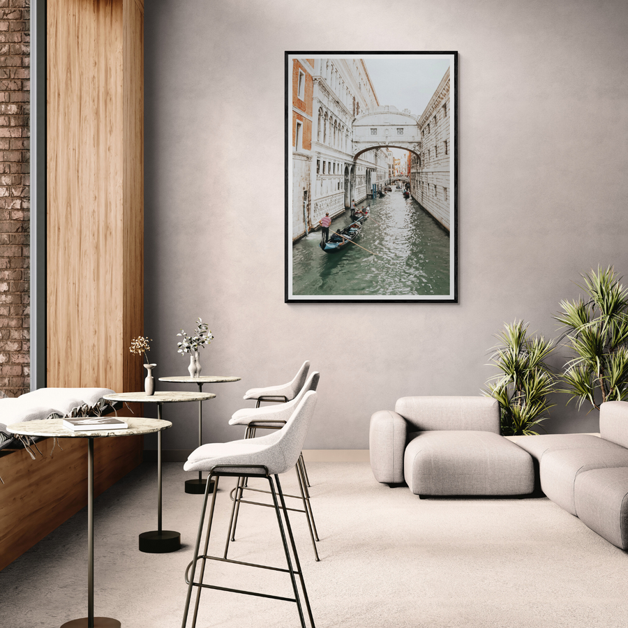 Bridge of Sighs Venice Gondola Italian wall art framed print styled in a room
