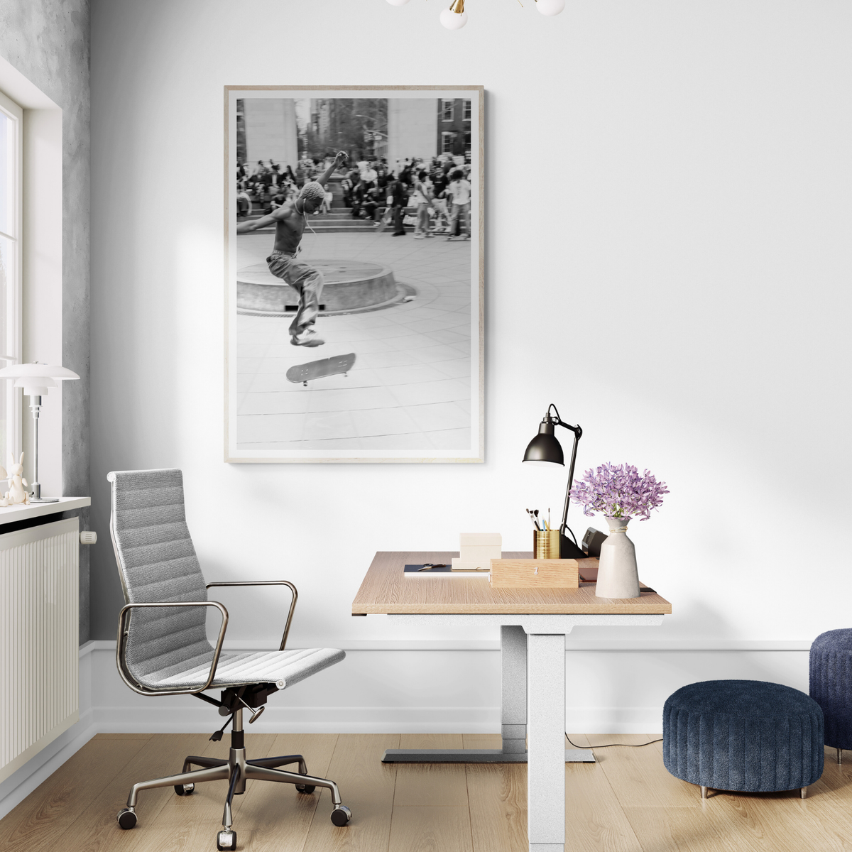 Airborne Rhythms New York NYC Black & White wall art framed print styled in a room view 2