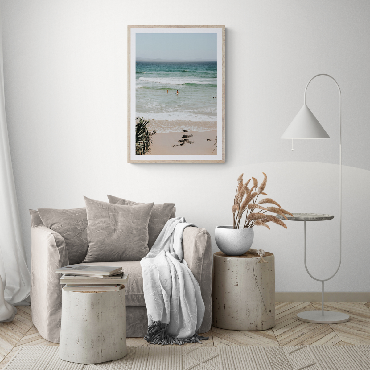 Lets Go Trippin' Byron Bay Surf coastal wall art framed print styled in a room