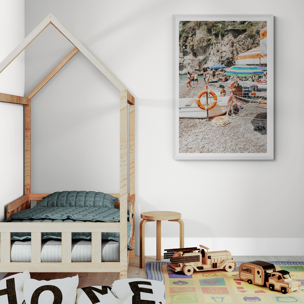 Il Ragazzo Positano coastal wall art framed print styled in a room