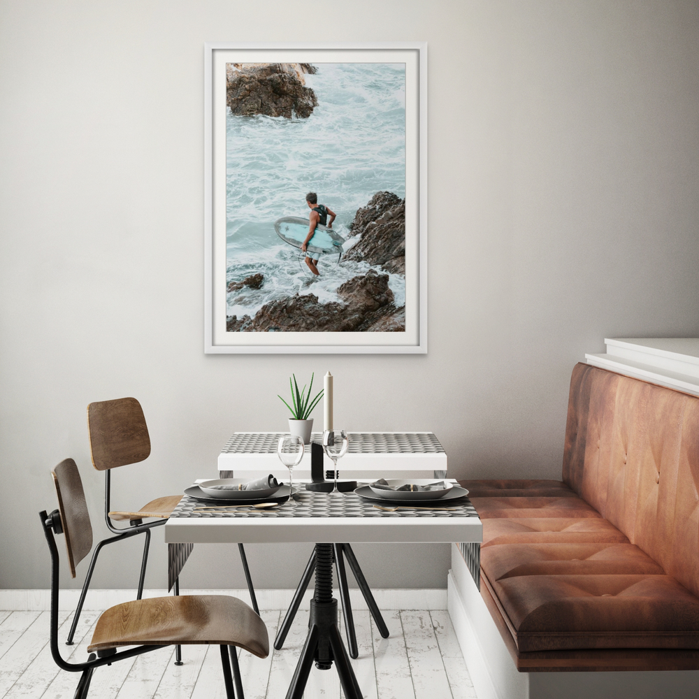 Into The Soup Byron Bay Surf coastal wall art framed print styled in a room view 2